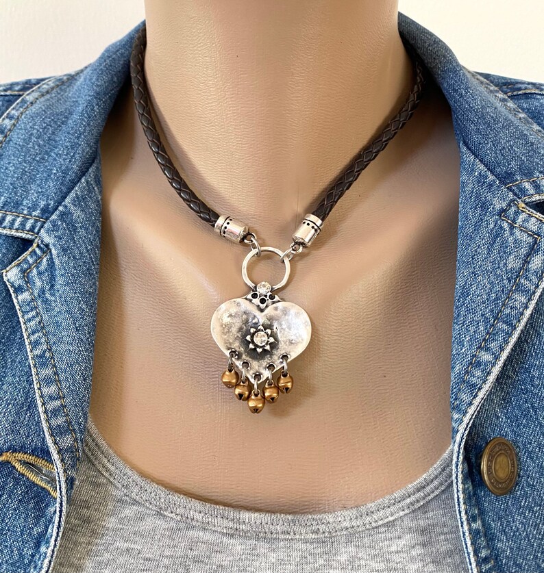 Braided Leather Cord Pendant Necklace Four Choices Choker Etsy