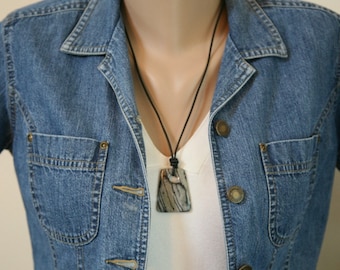 Men's Leather Cord Black Lace Picasso Jasper Pendant Necklace