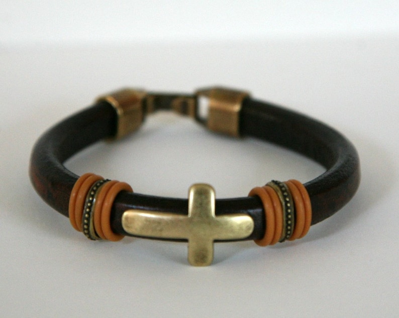 Men's Thick Leather Cross Bracelet With Hook Clasp Etsy