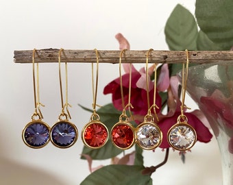 Swarovski Long Dangling Earrings. Two Finishes, Many Colors