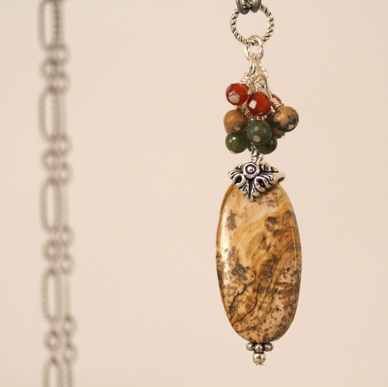 Picture Jasper Necklace Minimalist Necklace Dainty Jewelry Brown Necklace Dainty Necklace Dressy Necklace Autumn Necklace