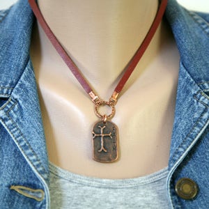 Men's Leather Cord Antiqued Copper Cross Necklace, Religious Faith Necklace, Affirmation Necklace, Masculine Necklace, Dog Tag Neckkace image 8