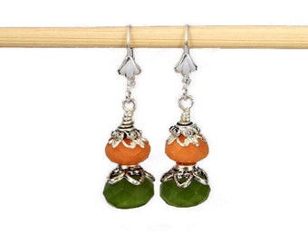 Melon and Olivine Tropical Colored Dangling Earrings, Tropical Earrings, Summer Earrings, Melon and Green, Mother's Day