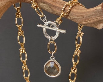 Mixed Metal Gold and Silver Dangling Light Topaz Pendant Necklace