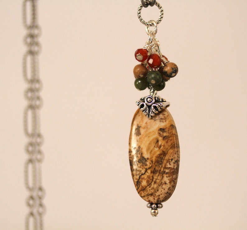 Picture Jasper Necklace Minimalist Necklace Dainty Jewelry Brown Necklace Dainty Necklace Dressy Necklace Autumn Necklace