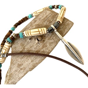 Men’s Bone and Wood Bead Arrow Pendant Necklace, Tribal Necklace, Masculine Jewelry