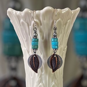 Turquoise and Mixed Metal Dangling Earrings, Bohemian Earrings