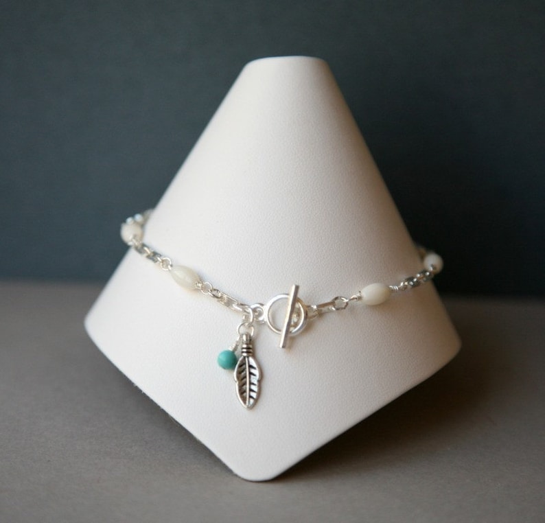 White Coral Anklet with Feather and Turquoise Accents