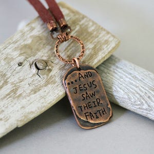 Men's Leather Cord Antiqued Copper Cross Necklace, Religious Faith Necklace, Affirmation Necklace, Masculine Necklace, Dog Tag Neckkace image 5