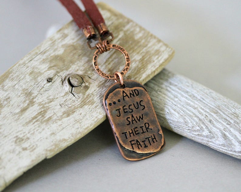 Men's Leather Cord Antiqued Copper Cross Necklace, Religious Faith Necklace, Affirmation Necklace, Masculine Necklace, Dog Tag Neckkace image 5