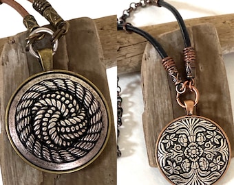Mixed Metal Mixed Medium Leather Corded Pendant Necklace