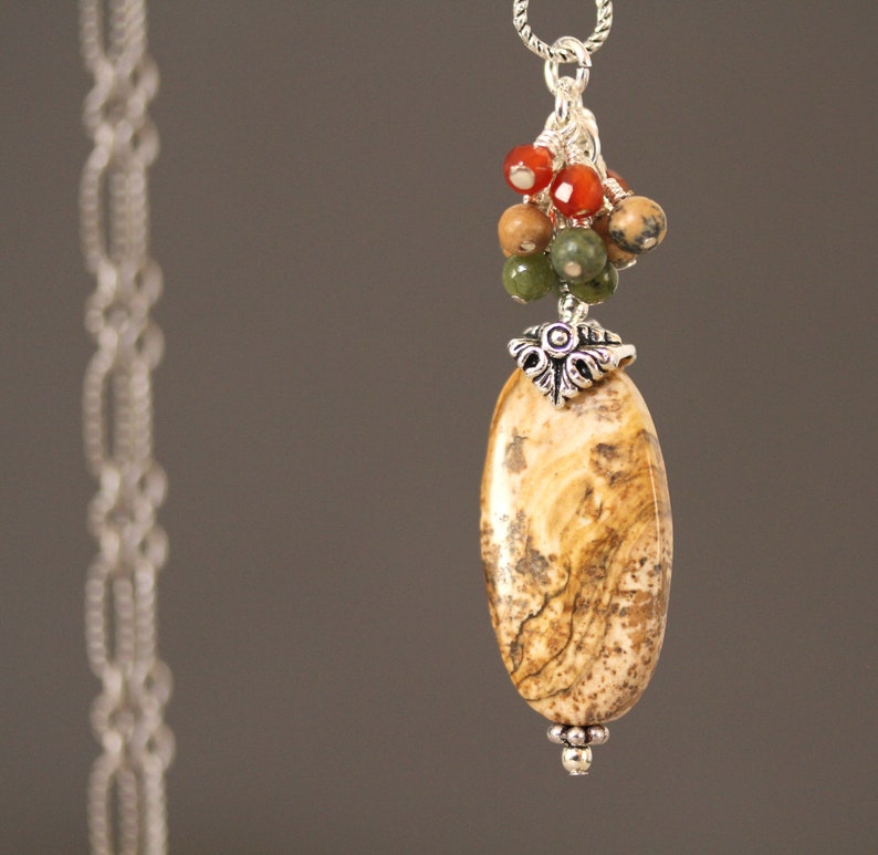 Picture Jasper Necklace Minimalist Necklace Dainty Jewelry Brown Necklace Dainty Necklace Dressy Necklace Autumn Necklace