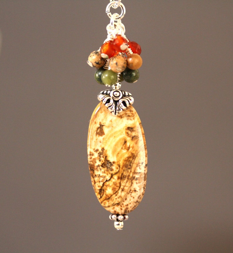 Picture Jasper Necklace Minimalist Necklace Dainty Jewelry Brown Necklace Dainty Necklace Dressy Necklace Autumn Necklace