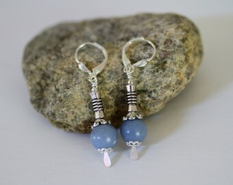 Baby Blue Angelite Antiqued Silver Boho Inspired Dangling Earrings