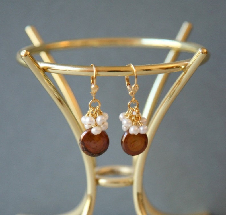 Chocolate Pearl Earrings. Brown Earrings Pearl Earrings Etsy