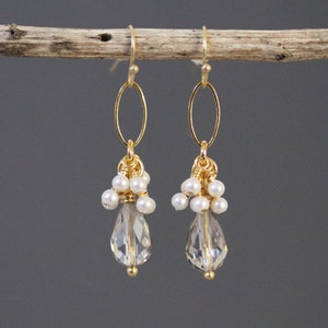 Champagne Teardrop Pearl Earrings: Gold Bridal Dangle Earrings