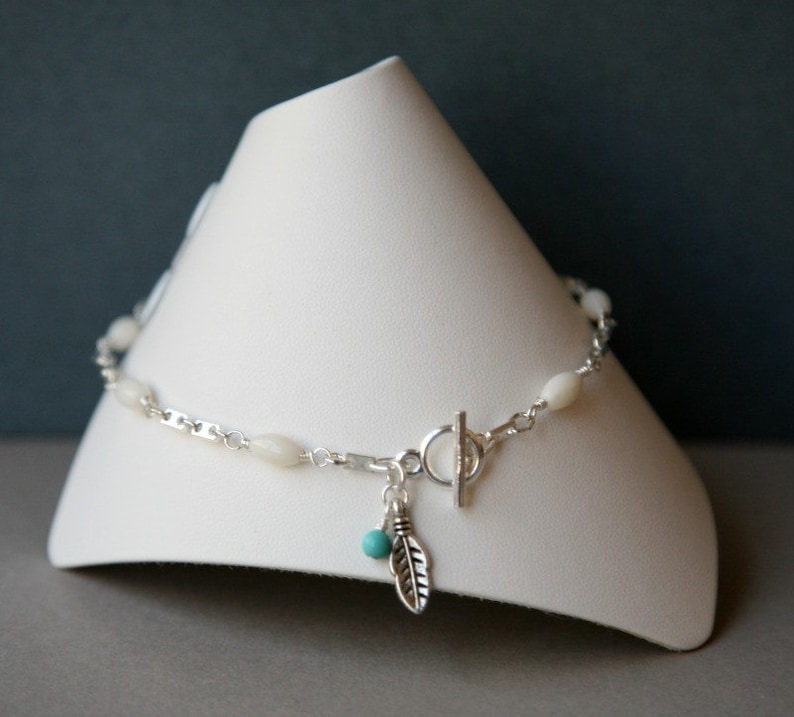 White Coral Anklet with Feather and Turquoise Accents
