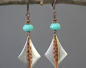 Danging Mixed Metal Boho stijl oorbellen, Boho oorbellen, driekleur variaties