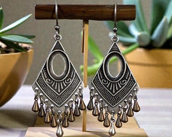 Mixed Metal Bohemian Style Antiqued Long Earrings
