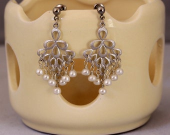 Silver and Crystal/Pearl Fan Earrings in Choice of Colors