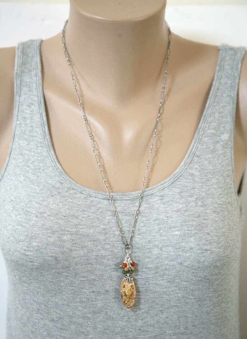 Picture Jasper Necklace Minimalist Necklace Dainty Jewelry Brown Necklace Dainty Necklace Dressy Necklace Autumn Necklace