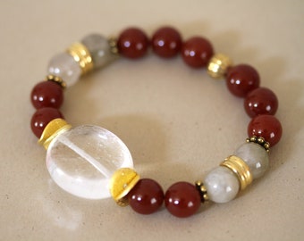 Orange Carnelian, Clear Quartz and Agate Stretch Bracelet, Stretch Bracelet, Earthtone, Adjustable Bracelets