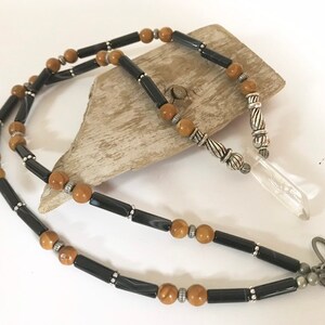 Quartz Spike Pendant Necklace: Black Agate, Wood Jasper, Unisex