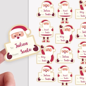 Gepersonaliseerde kerstcadeaulabelstickers Gepersonaliseerde kerstlabels van kerstman Tags voor inpakken voor de feestdagen Kindercadeaus en kerstcadeaus