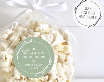 Adesivi per fidanzamento a tema popcorn, "Mi ha fatto la proposta", etichette per bomboniere di fidanzamento, adesivi di ringraziamento per bomboniere di addio al nubilato a tema popcorn