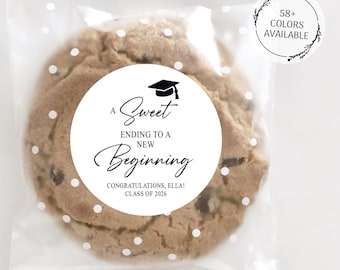 Graduation Party Favors Labels, A Sweet Ending To A New Beginning, Graduation Stickers, Grad 2026, Graduation Cookie Favors, Candy Labels