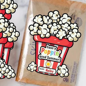 Stickers pop-corn de fin d'année, cadeaux de bonne rentrée, cadeaux pour la classe, cadeaux d'été poppin, cadeaux de fin d'année scolaire