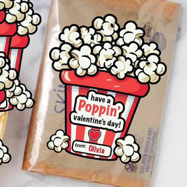 Popcorn-Valentinstag-Aufkleber, Klasse Valentin, Vorschule Valentin, Mitarbeiter Valentin, Haben Sie einen Poppin 'Valentinstag, Schule Valentin
