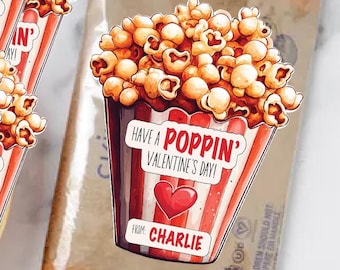 Popcorn Valentine Stickers, Class Valentines, Preschool Valentines, Coworker Valentine, Have a Poppin' Valentines Day, School Valentines