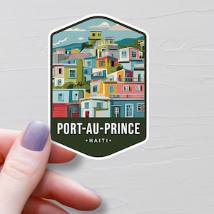 Sticker Port-au-Prince, Stickers voyage en vinyle, Stickers capitale d'Haïti, Sticker bouteille d'eau, Sticker pour ordinateur portable, Stickers bagages - S860
