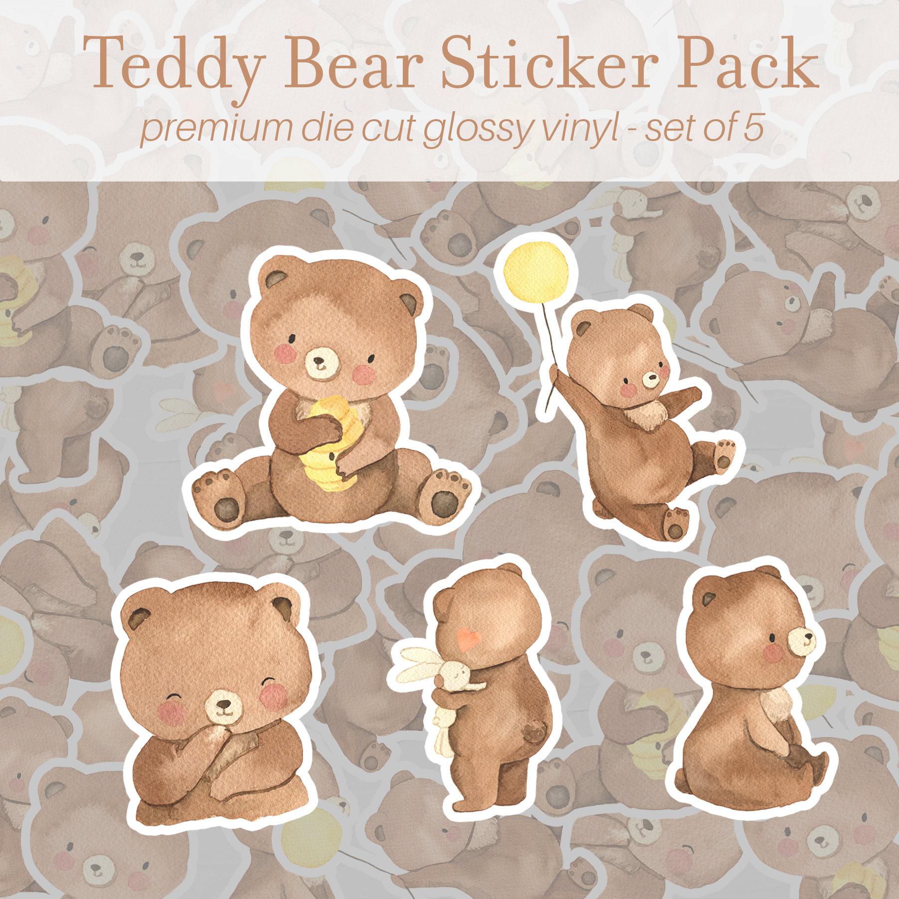 Teddy Bear Sticker Pack of 5, Vinyl Stickers, Stuffed Bear, Cute