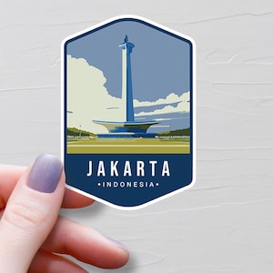 Sticker Jakarta, Stickers voyage en vinyle, Stickers Indonésie, Stickers Asie et Moyen-Orient, Sticker bouteille d'eau, Stickers ordinateur portable - S802