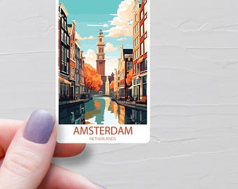 Amsterdam Aufkleber, Vinyl-Reise-Aufkleber, Amsterdam Niederlande Aufkleber, Wasserflasche Aufkleber, Laptop Aufkleber, Gepäck Aufkleber - S638