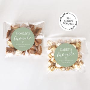 Stickers sacs de bonbons pour baby shower, préféré de maman, papa, étiquettes cadeaux pour baby shower, autocollants de remerciement, sacs à friandises baby shower