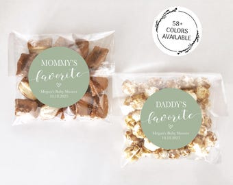 Baby Shower Candy Bags Stickers, Mommy's Favorite, Daddy's Favorite, Baby Shower Favors Labels, Thank You Stickers Baby Shower Treat Bags