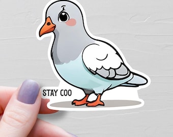 Sticker Pigeon, Autocollants Vinyle, Restez Coo, Autocollants Bouteilles D'eau, Autocollants Pour Ordinateur Portable, Autocollants rigolos, Autocollants Mignons, Autocollants Oiseaux rigolos - S48