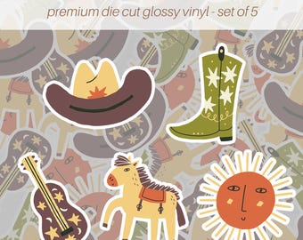 Western Sticker Pack of 5, Vinyl Water Bottle Sticker, Laptop Stickers, SouthWestern Stickers, Cowgirl Cowboy Stickers, Wild West Stickers