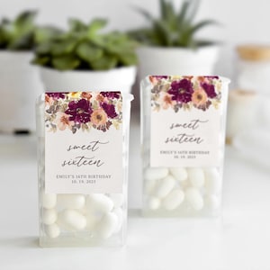 Bonbons 16 étiquettes de cadeaux pour bonbons à la menthe, Stickers menthe 16e anniversaire, anniversaire d'automne, floral pêche bordeaux, cadeau d'invité de remerciement Sweet Sixteen