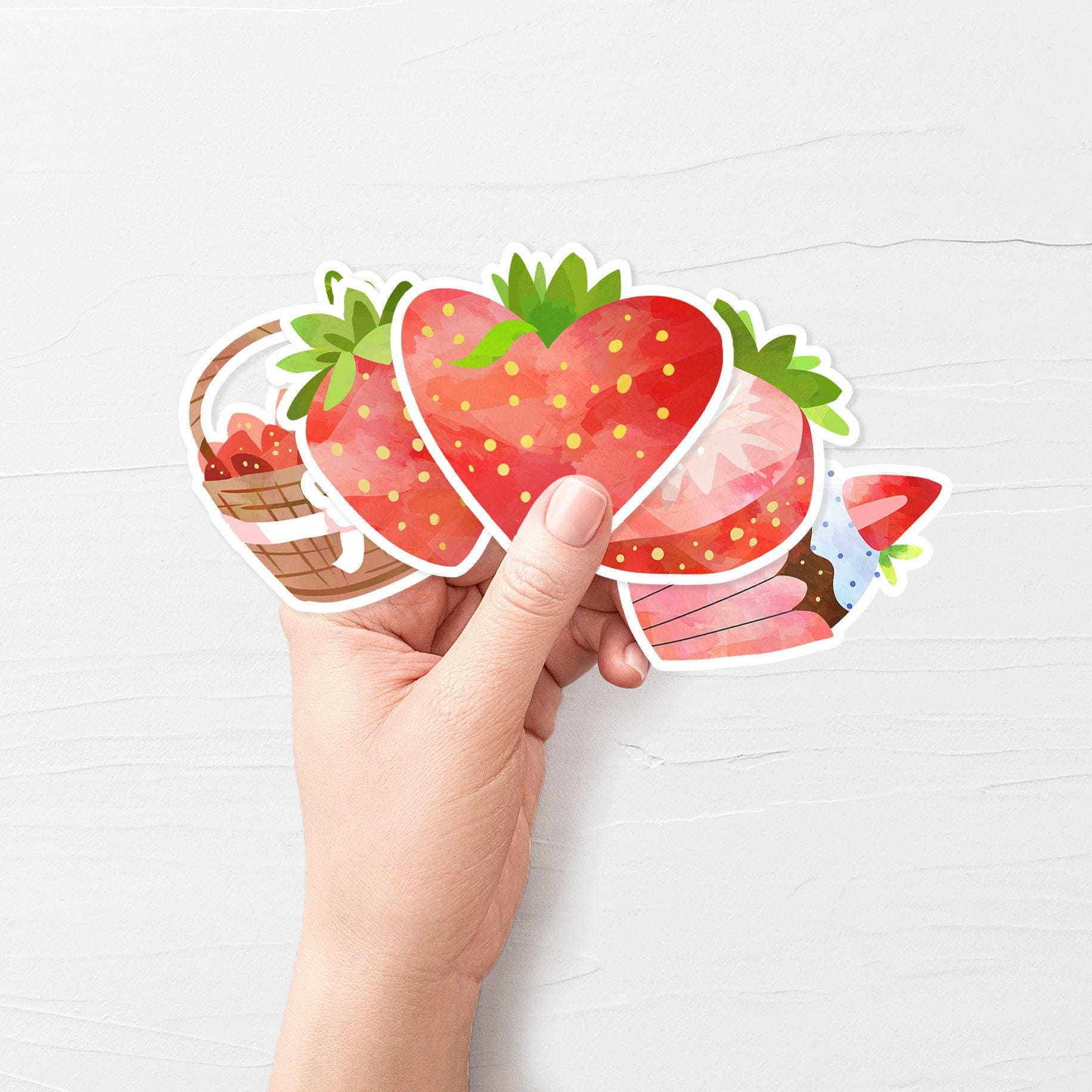 Strawberry Sticker Pack of 5, Vinyl Stickers, Strawberry Stickers, Cute ...