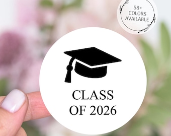 Adesivos redondos de formatura, selos para envelopes de formatura, etiquetas para lembrancinhas de festa de formatura, etiquetas para chapéus de formatura, adesivos "Formandos 2026", turma de 2026