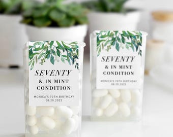 Greenery 70th Birthday Party Favor Mint Labels, Seventy & In Mint Condition Stickers, Mint Favors Stickers, Personalized Mint Birthday Favor