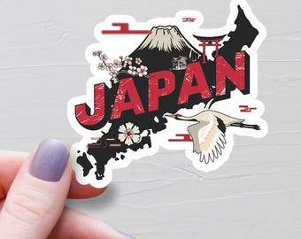 Japan Sticker, Vinyl Stickers, Japan Travel Stickers, Japan Map Sticker, Japanese Stickers, Suitcase Stickers, Water Bottle Sticker - S390