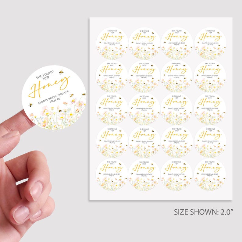 She Found Her Honey, Bee Bridal Shower Favors Stickers, Wildflower Bumble Bee Bridal Shower, Bride To Bee, Wedding Shower Thank You Labels image 3