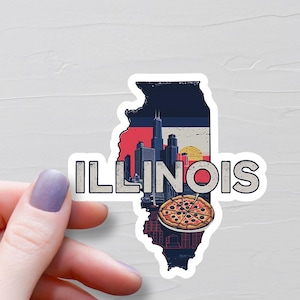Sticker Illinois, autocollants en vinyle, autocollants de voyage, Sticker carte de l'Illinois, Sticker État de l'Illinois, Stickers pour bouteilles d'eau, États-Unis d'Amérique - S441