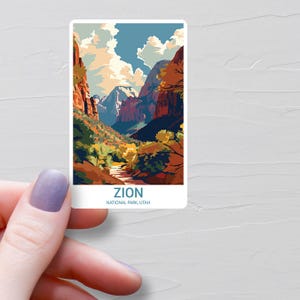 Stickers parc national de Zion, autocollants de voyage en vinyle, sticker parc national des États-Unis, autocollants État de l'Utah, autocollant bouteille d'eau, S620