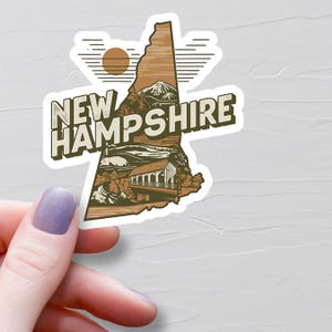 Sticker New Hampshire, vinyle autocollants, autocollants de voyage, Sticker carte du New Hampshire, sticker État du New Hampshire, stickers bouteille d&#39;eau - S457